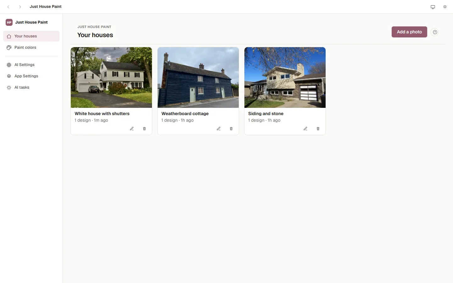 Your houses: three houses, each with a design